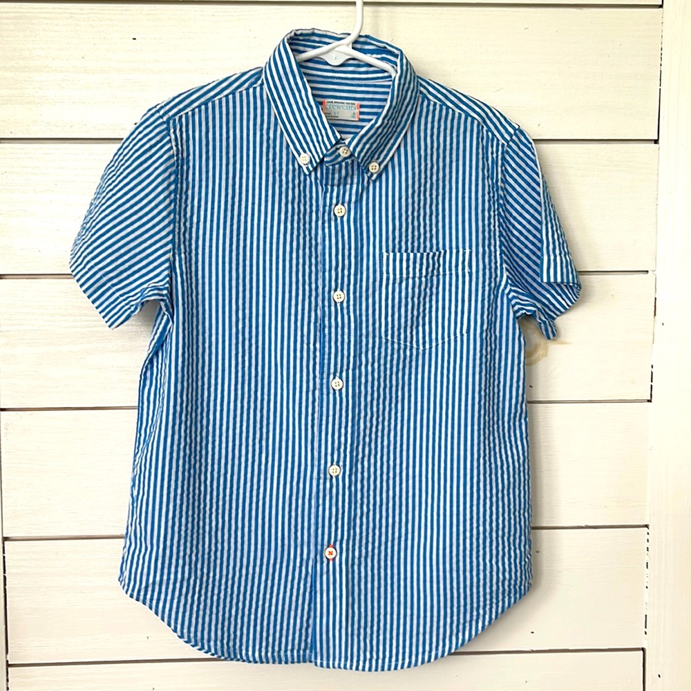 Crewcuts boy seersucker buttoned down shirt sleeves shirt 6-7